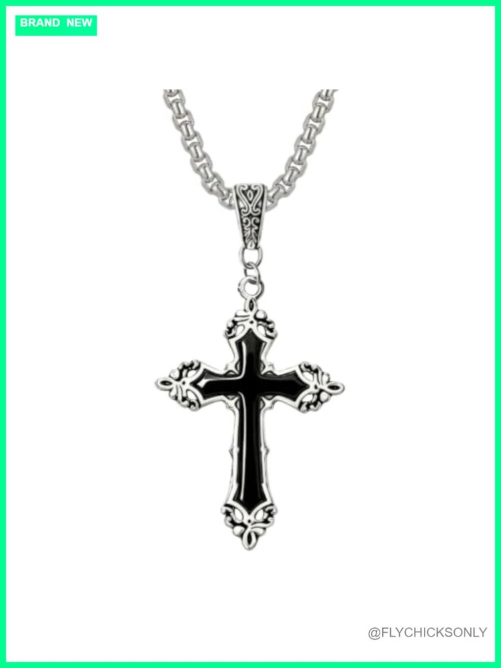 Black Onyx Cross Pendant Necklace Filigree Gothic Jewelry for Men Women